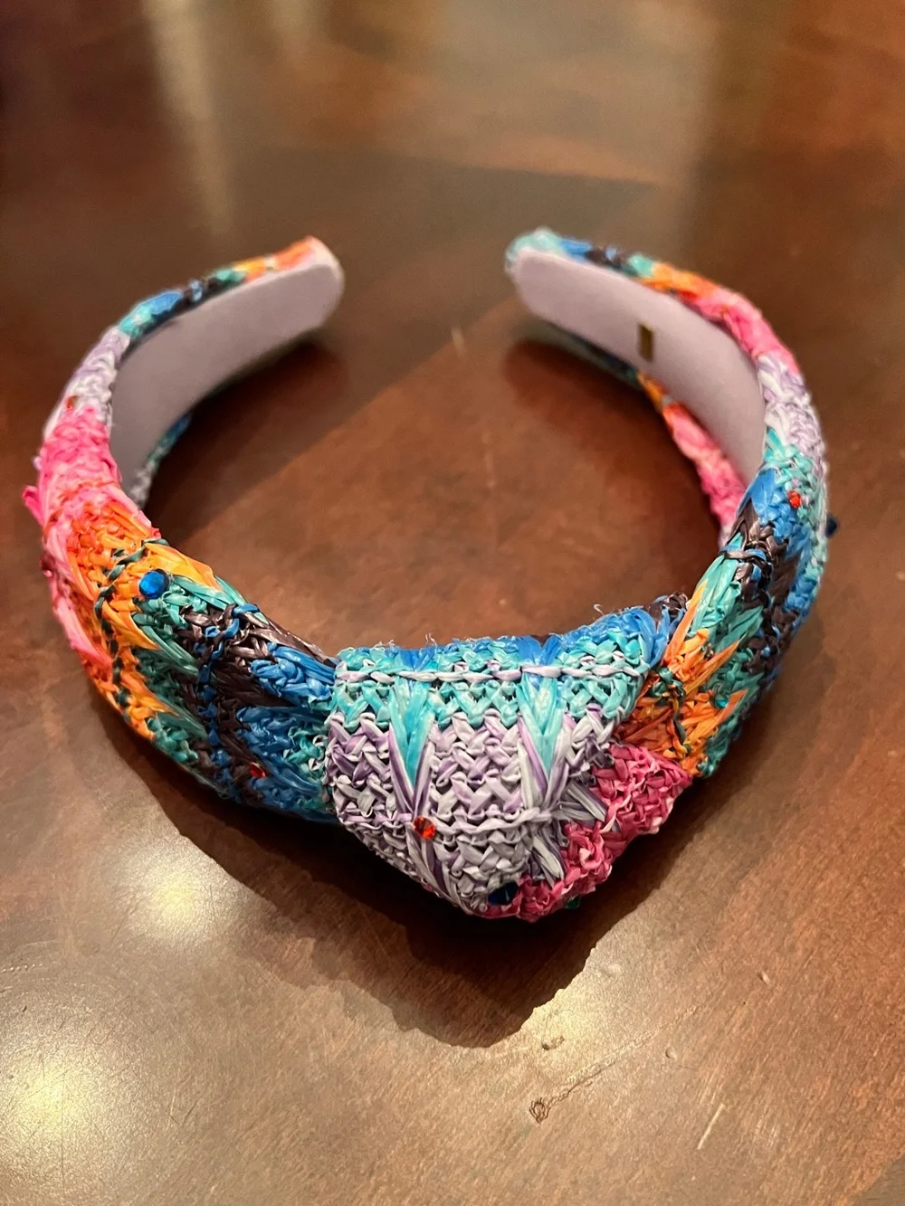 BARI LYNN Girls Raffia Colorful Headband with Rhinestones